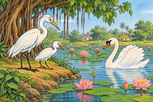 ହଂସ ପିଠିରେ ବଗ