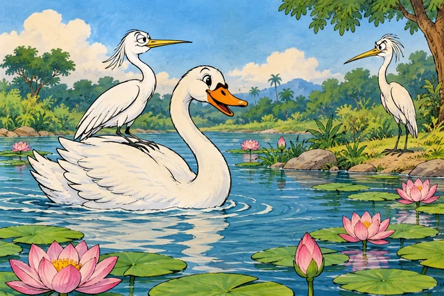 ହଂସ ପିଠିରେ ବଗ